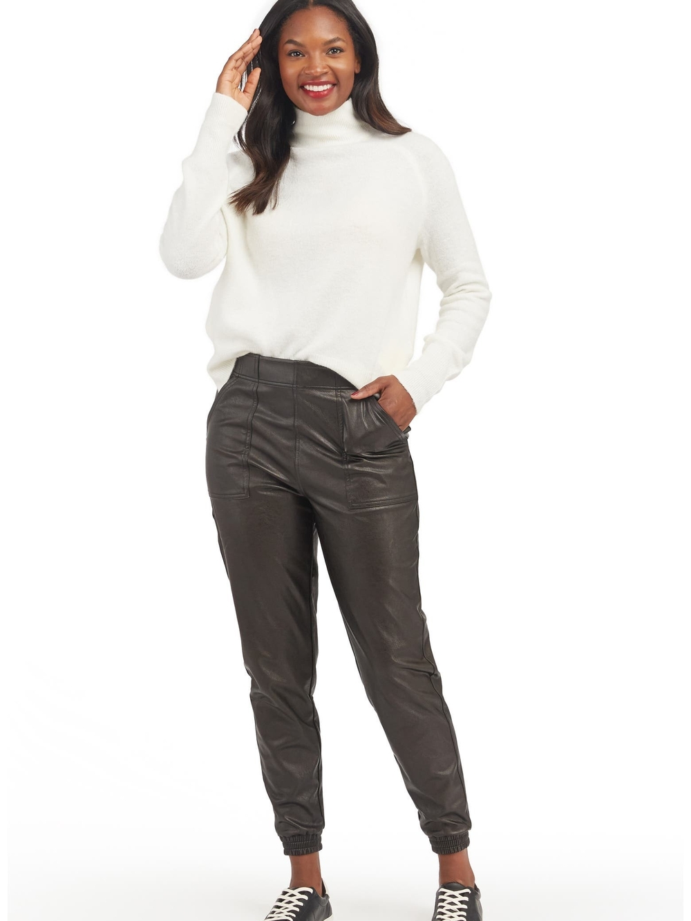 SPANX High-Rise Faux Leather Jogger in Dark Brown